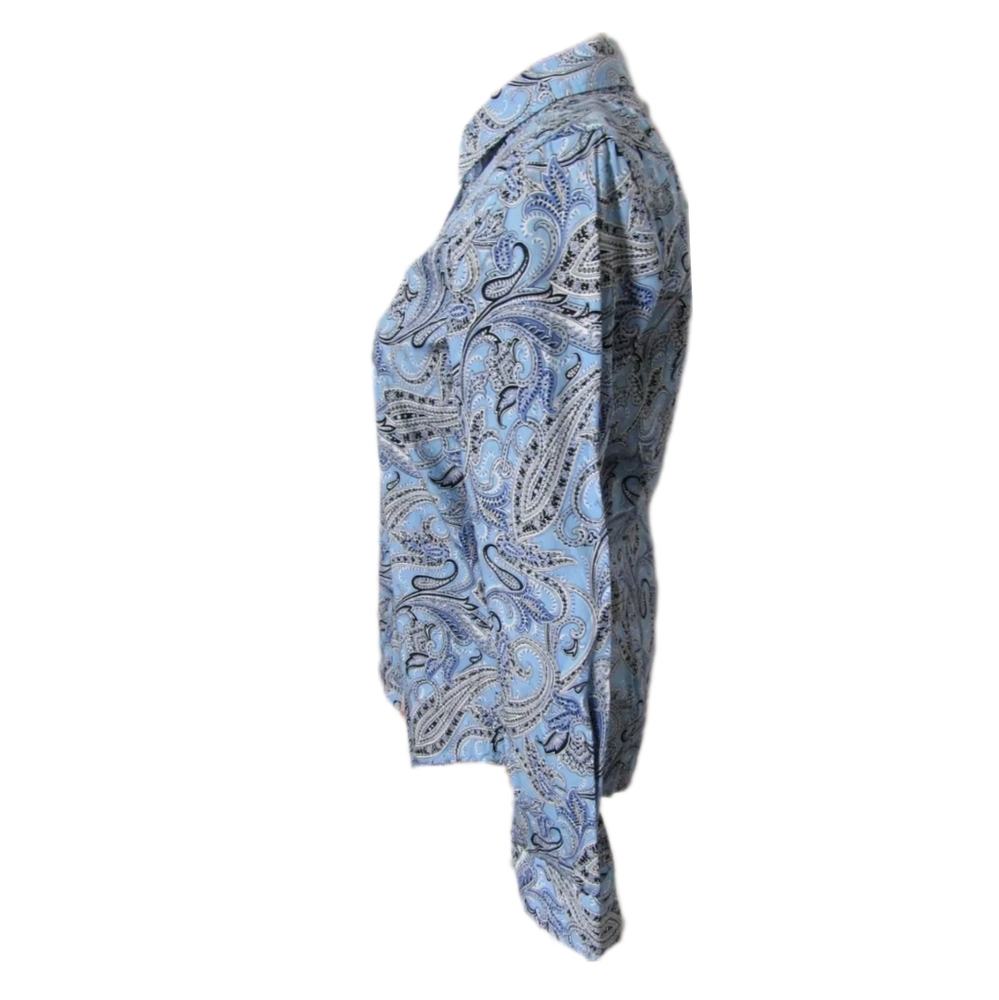 NWT - CHAPS, WOMEN'S BLUE/ WHITE COTTON LONG SLEEVED PAISLEY BLOUSE SKUW163 - Picture 2 of 7